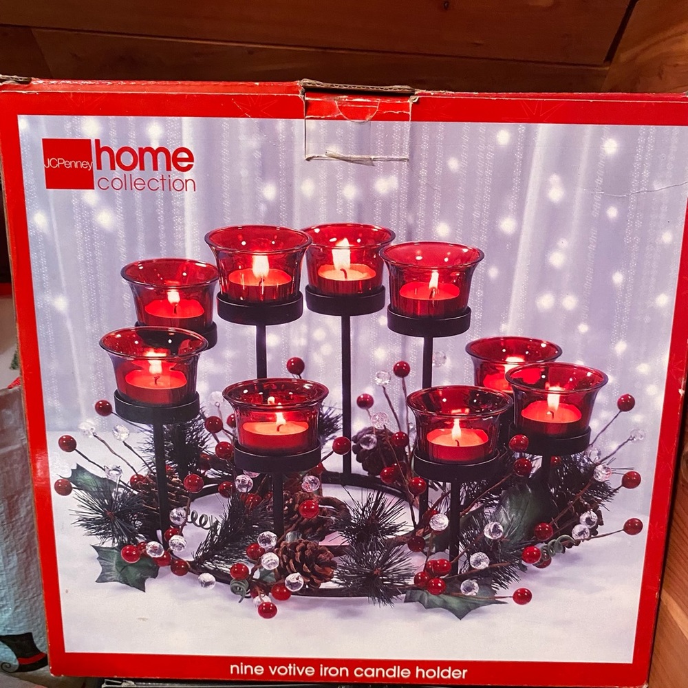 Holiday 9 votive iron candle holder